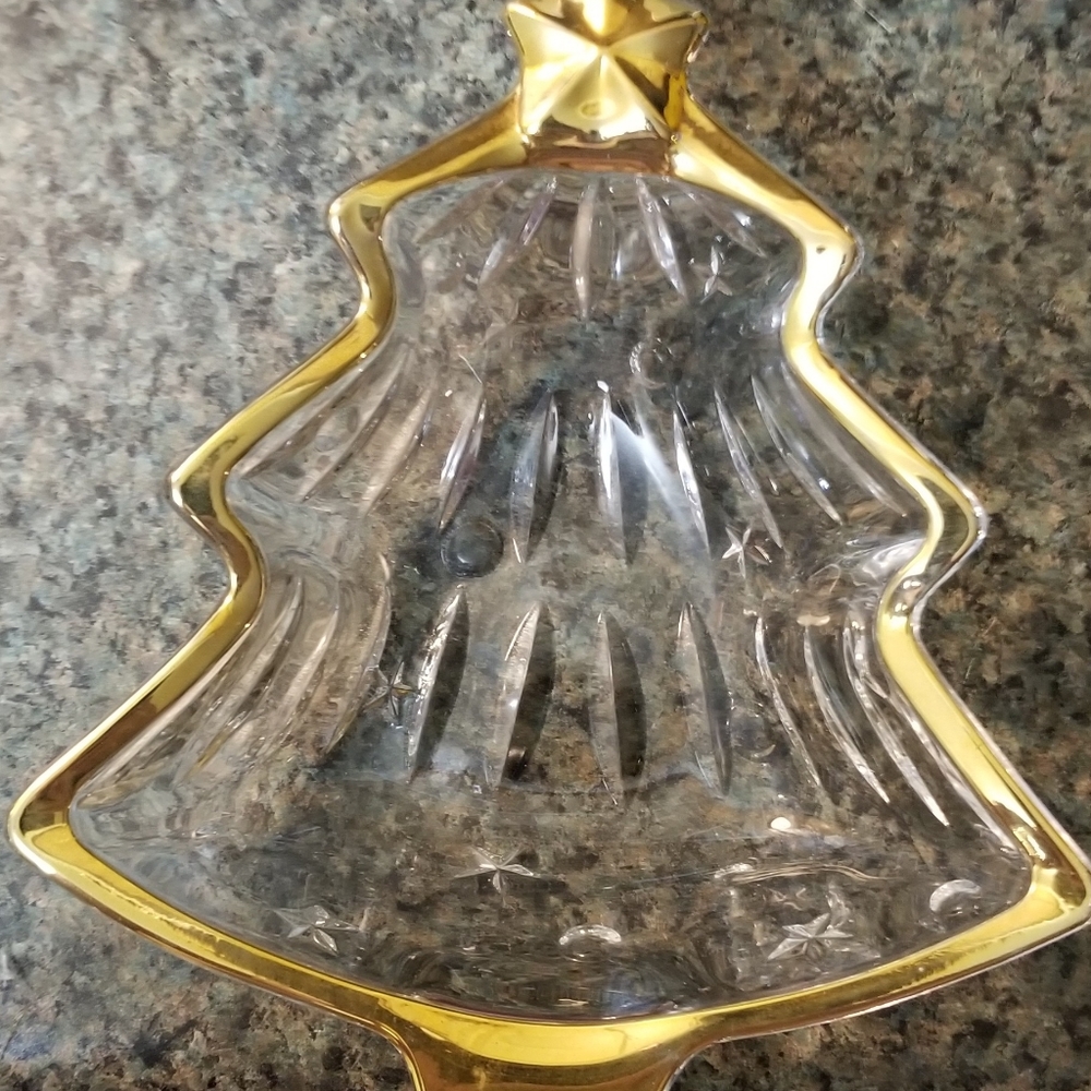Gold Trimmed Glass Tree Candy Dish